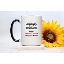 Casitika Regalos para Mama. Tazas para Cafe de Dia de Madres. Querida Madre Mug for Mothers Day in Spanish. Gifts for Latin Mom for Birthday. (15 oz Black Handle/Rim)