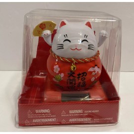 Cal Mart Gifts Solar Powered  Maneki Neko Welcoming Lucky Fortune Cat -Red