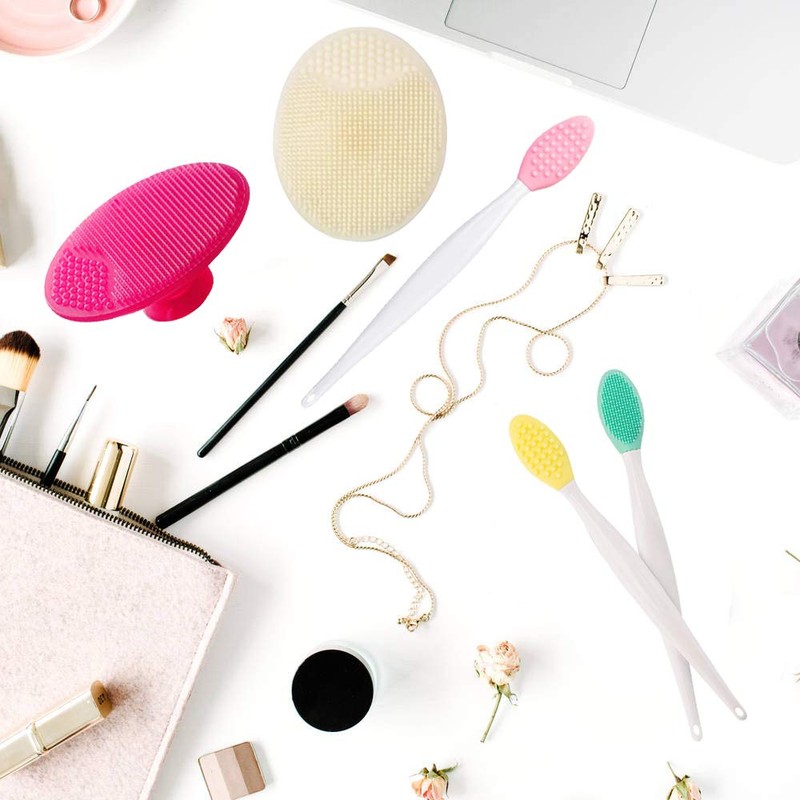 5 Pcs Mini Exfoliating Brush Set - 2 Pcs Silicone