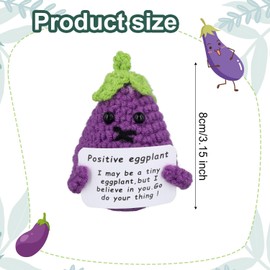 XIHIRCD Positive Aubergine, 8 cm Knitted Vegetables with Positive Card, Cute Handmade Wool, Positive Eggplant, Creative Toy for Friends, Encouragement, Party Decoration