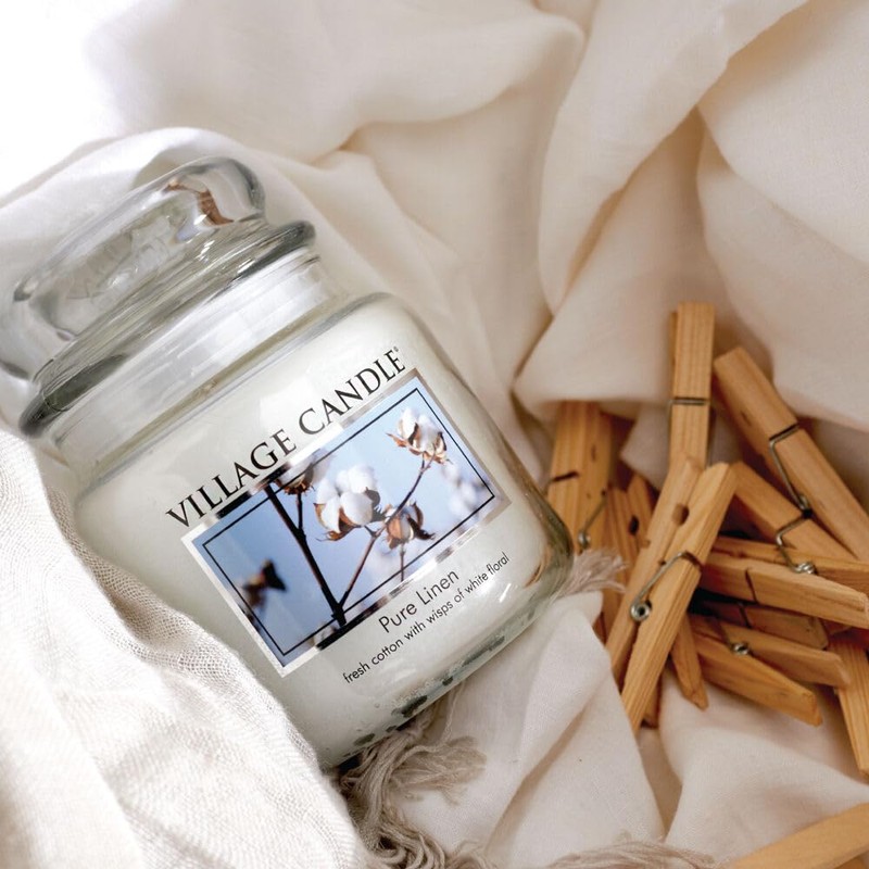 Village Candle Pure Linen Large Glass Apothecary Jar, Scented Candle,