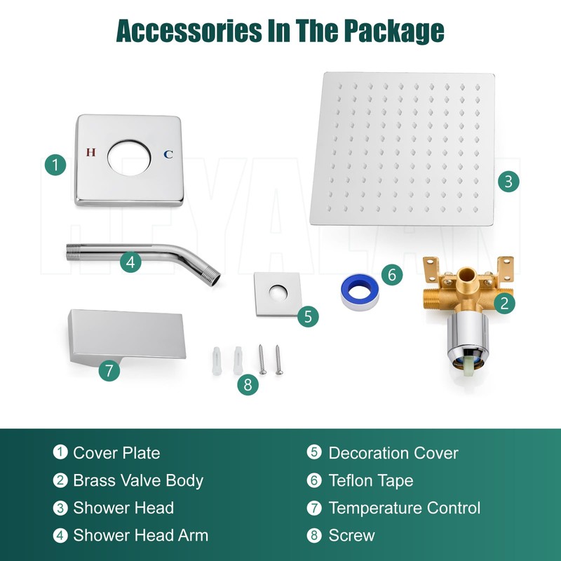 Heyalan 8 Inch Shower Head and Handle Set Square Shower