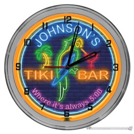 Decorative Concepts Neon Themed Parrot Tiki Bar 16" Light Up Orange Neon Clock