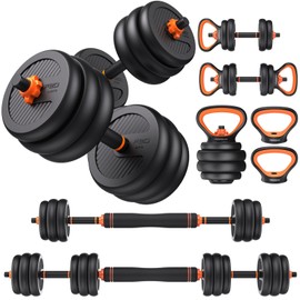 FEIERDUN Adjustable Dumbbells, 70lbs Free Weight Set with Connector, 4 in1 Dumbbells Set Used as Barbell, Kettlebells, Push up Stand, Fitness Exercises for Home Gym Suitable Men/Women