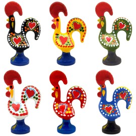 2 Inch Good Luck Portuguese Rooster Barcelos Metallic Figurine for Kitchen Décor - Set of 6