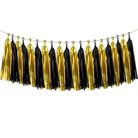 ZYOOO 20 Pieces Tissue Paper Tassels Garland, Black Gold Paper Tassel Garland Tassel Banner for Wedding, Birthday, Prom, Graduation, Christmas, New Year's Eve Party Decoration