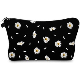 Travel Makeup Case Small, Cosmetic Zipper Bag Waterproof Small Pouch for Purse Mini, Women Cute Traveling Accessories Pouch for Ladies(Daisy Black)