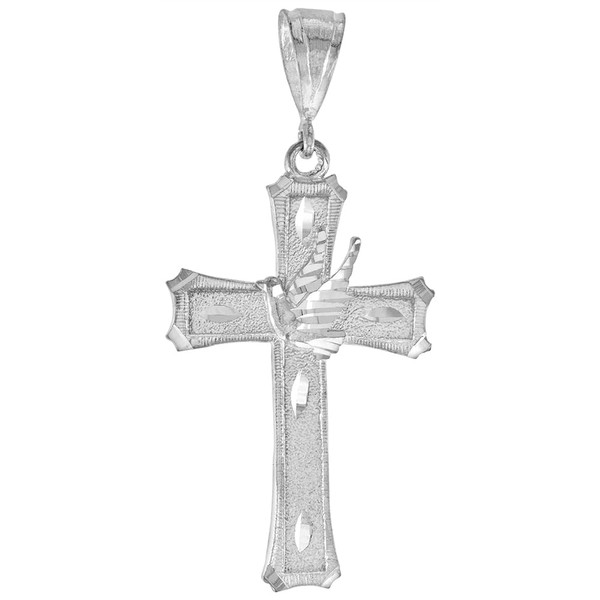 2 5/16 inch Large Sterling Silver Cross with Dove Pendant