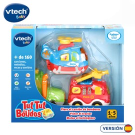 VTech - TutTut Bólidos Pack de 3 Coches con botón Sorpresa, Piero el camión de Bomberos, Víctor el Tractor y Mateo el helicóptero