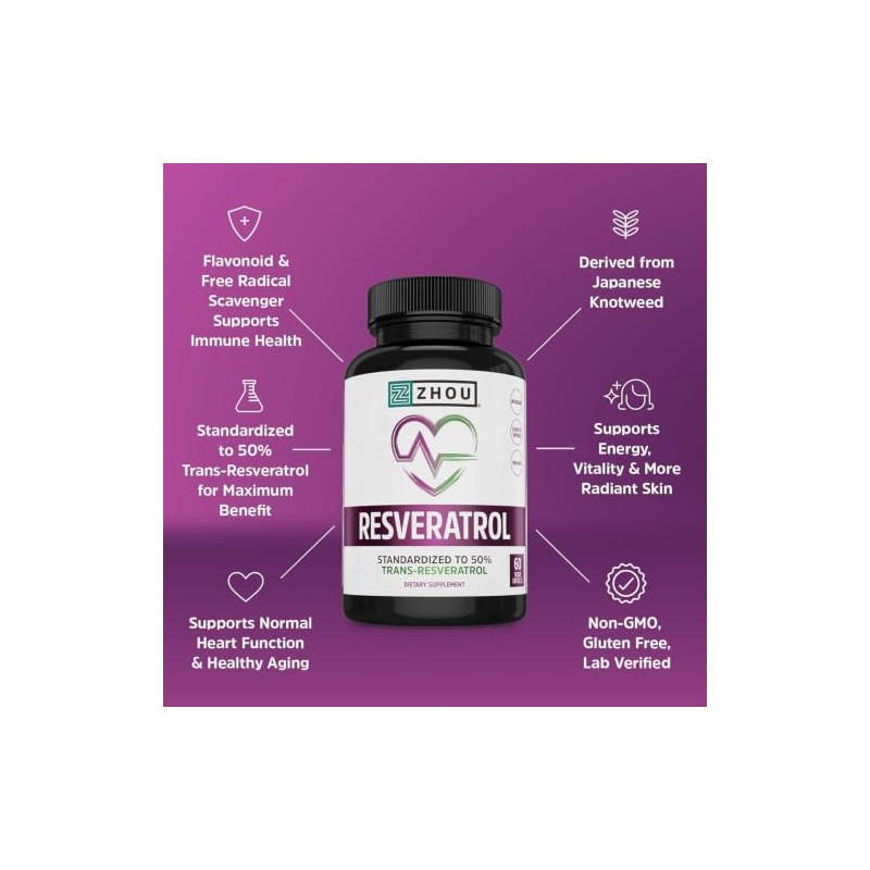 Resveratrol Supplement for Healthy Aging, Immune System Heart Health Support