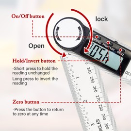 200mm Digital Angle Finder Tool with Carpenter Pencil, 360 Protractor Metal Ruler for Internal & External Angle Measurement Tool for Construction Building Measuring, LCD Digital Angle Finder Gauge