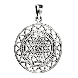Kiss of Leather Sri Yantra Pendant 925 Sterling Silver No. 130, enamel, No Gemstone