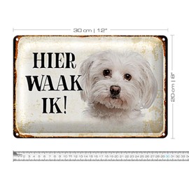 Niedliches Blechschild | Hier waak ik! | Hundemotiv | Außenbereich | 20 cm x 30 cm