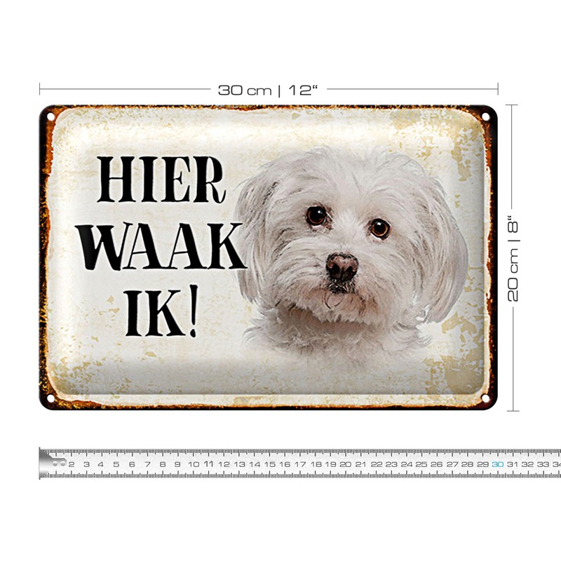 Niedliches Blechschild | Hier waak ik! | Hundemotiv | Außenbereich