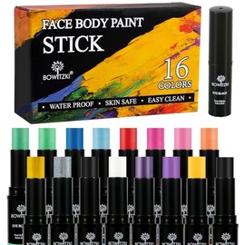 Bowitzki Face Paint Stick 16 Colors Eye Black Set Softball Football Baseball Sports , Non-Toxic Hypoallergenic for Halloween SFX Makeup Cosplay Joker Costume Parties Cream-Blendable