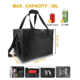 MOXTOYU 30L Cool Bag, Large Lunch Cool Bag with Adjustable Shoulder Strap, 2 Side Holder and Handle Straps Cool Box, Cool Bags for Picnic, Ice Packs for Cool Bag for BBQ, Party, Camping (Black)