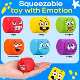Blulu 24 Pcs Stress Balls Fidget Toys for Kids Foam Cubes Squeeze Stress Ball with Emotion Square Dice Shaped Foam Fidget Relief Toys for Kids Adults Autism Classroom School Supplies Learning Prize