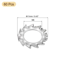 uxcell 60Pcs External Tooth Washers, M6 304 Stainless Steel External Serrated Washer for Mechanical Equipment Fasteners, Silver