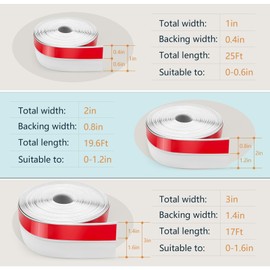 【2026 New Upgrade】 Wide Silicone Weather Stripping Door Seal with Strong Adhesive 2" x 20 ft, Draft Stopper Tape for Door Frame, Side and Bottom Gaps Strip for Glass Shower, White