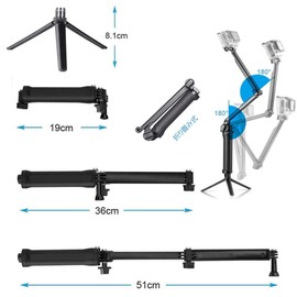FiTSTILL Waterproof 3-Way Tripod for Hero 12/11/10/9/8/7/6/5/4 Black Session Max, DJI osmo action and Other Action Camera with Hand Grip Stand