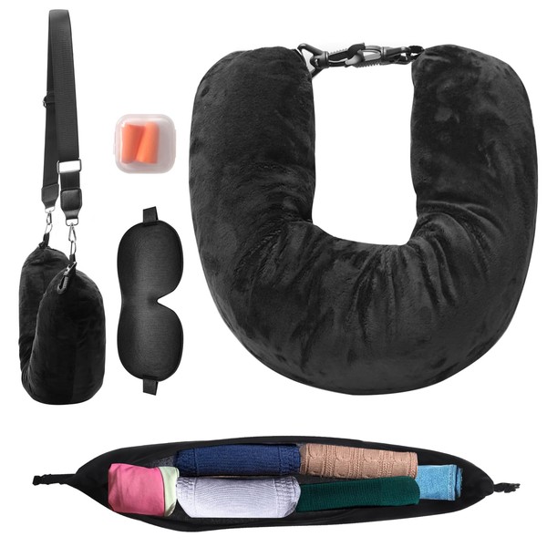 Inflatable Travel Neck Pillow with Eye Mask and Earplugs –