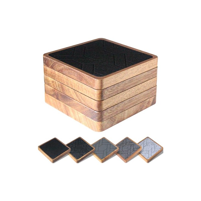 5 Pack Coasters for Drinks Absorbent, EDEGG Square Wood Coasters