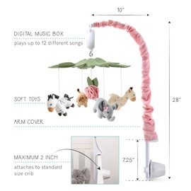 The Peanutshell Crib Mobile for Girls, Musical Baby Mobiles, Safari Nursery Decor, Elephant, Giraffe, Zebra, Flower Hanging Crib Toys