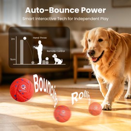 Ollapet Interactive Dog Toys Dog Ball - Auto Bouncing & Rolling, Chew-Resistant E-TPU Material, 3 Interactive Modes, IPX7 Waterproof, Smart Chase Pet Toy Ball for Medium and Large Dogs (Red)