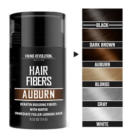 Viking Revolution Auburn Hair Fibers for Thinning Hair Men - Thick Fiber for Bald Spot Cover Up - Hair Building Fibers with Kerating and Biotin - Hair Fiber for Men for Thicker and Fuller Look(0.52oz)