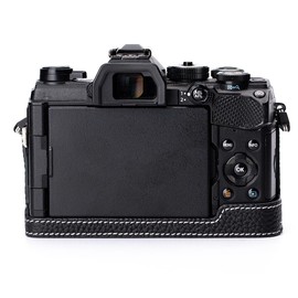 DBZZ Leather Half-Wrap camera protective case Retro style handcrafted camera protective case For Olympus OM-D E-M5 Mark III/OM-5 (Black)