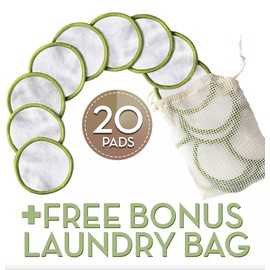 20 Piezas Almohadillas Desmaquillantes Reutilizables Doble Cara, Rondas de Limpieza de Lavado de Cara Lavables de bambú con Bolsa de Lavandería y Caja Redonda para Almacenamiento