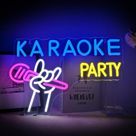 ineonlife Karaoke Party Neon Sign, Karaoke Microphone LED Sign Dimmable for Wall Decoration, LED Neon Sign for Party, Birthday Party, Man Cave Bar, Music Studio