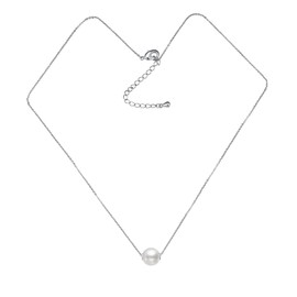 MINDDHA Single Pearl Necklace Pendant, 8mm Simulated Shell Pearl, Silver Necklaces for Women, 10X Gold Plated, 18" with 3 Inch Extender, Ideal Gifts for Women, Christmas Gifts