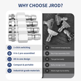 VERIWIS Jrod Pressure Washer Nozzle 2-3 GPM, 4 Way Soft Wash Nozzle J Rod Tip Holder 1/4" Quick Connect for Downstream Injector, Car and Roof Washing(304 Stainless Steel 0° 25°)