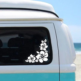 MAKTEM Hibiscus Car Sticker, Flowers Design Car Decals, White Flower Vinyl Sticker Hawaiian Flower Tropical (Only Flowers)
