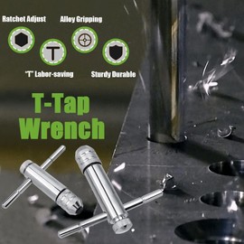 Kuuleyn Ratcheting Tap Handle, Adjustable T-bar Handle Ratchet Tap Wrench M3-M8 & M5-M12 for Tap & Die Set(M5-M12Long)