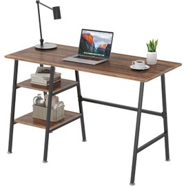 VECELO 43 Inch Computer Desk Writing Study Work Office Table Modern Desk with Shelves Wooden Desk for Home Bedroom,Walnut Desk