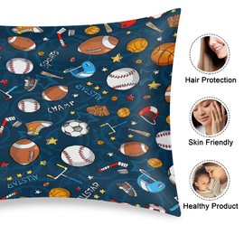 Satin Pillowcase for Hair and Skin Cartoon Baseball Football Sport Soft Silk Pillow Case with Envelope Closure Cooling Pillow Cases Slip Standard Size Pillow Cover for Women Men Kids Boys Girls 20x26