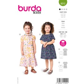 Burda Kids #9212 Girls' Sewing Pattern Dresses with Swinging Skirt Part, Peter Pan Collar and Ruffles Sizes 104-146 cm
