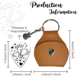 UNICRAFTALE 1pc Guitar Picks Gifts Stainless Steel Guitar Pick Keychain with PU Leather Case Heart Music Notes Plectrum Guitar Set Graduates Christmas Valentines Gifts for Guitar Player Musician Lover