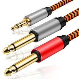 Cable de 3,5 mm a 6,35 mm 1M,LiuTian Cable Audio 3.5mm a doble 6.35 mm 1M Cable de Audio Estéreo para mesa de mezclas, Consola de mezclas con Conectores Dorados (1m)