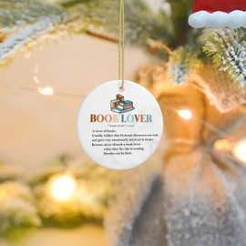 Christmas Ornaments Gifts for Book Lovers, Book Lover Gifts, Book Lovers Gift Ideas, Reading Book Christmas Ornament Book Decor for Librarian, Nerd, Christmas Tree Decoration Ceramic Ornament