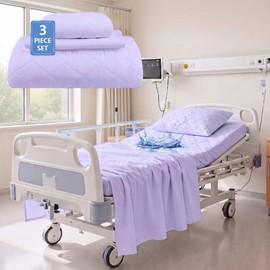 Lounsweer 3 Piece Hospital Bed Sheet Set, Purple Waterproof Bed Sheet Set, Incontinence Protection for Home and Hospital Use, Include 1 Fitted 36" x 80" x 12" 1 Flat and 1 Pillowcase
