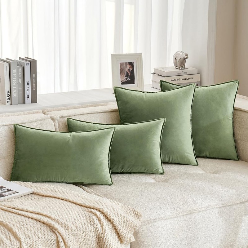MIULEE Sage Green Velvet Throw Pillow Covers 20x20 Soft Decorative