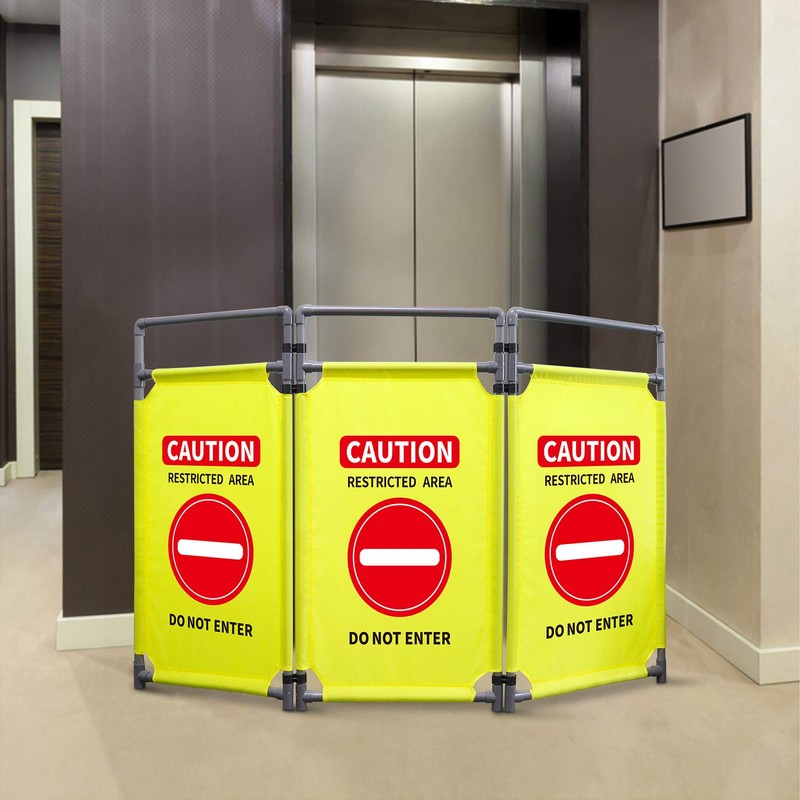 3 Panels Safety Barricade 5.8FT Foldable Security Sign Barrier Gate