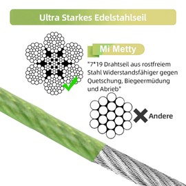 Mi Metty Tie-Out Leads for Dogs, 15 m Chew-proof Dog Leads, Tie Out Cables Yard Lead for Medium to Large Dogs (Green, 50 ft-15 m)