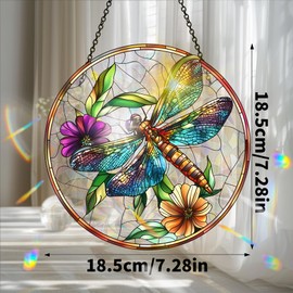 Bimkole Dragonfly Sun Catchers Indoor Window - Flowers Acrylic Suncatcher Hanging Decoration for Living Room Bedroom Summer Home Balcony Outdoor Garden Ornaments Decoration 7.8x7.8 Inch