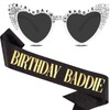KICOSY BIRTHDAY BADDIE Heart-Shaped Glasses & Black Gold-Foil Sash Set