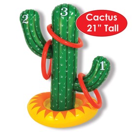 Beistle Fiesta Party Plastic Inflatable Cactus Ring Toss Game for Indoor Outdoor and Pool Time - Mexican Cinco De Mayo Western Theme Birthday Party Supplies