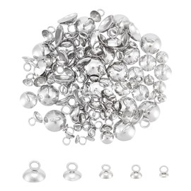 UNICRAFTALE 7mm Long 100pcs Bead Cap Pendant Bails 202 Stainless Steel Round Bails Clasp Dangle Charm Bead Pendant Connector Findings for Pendant Necklace Jewelry Making
